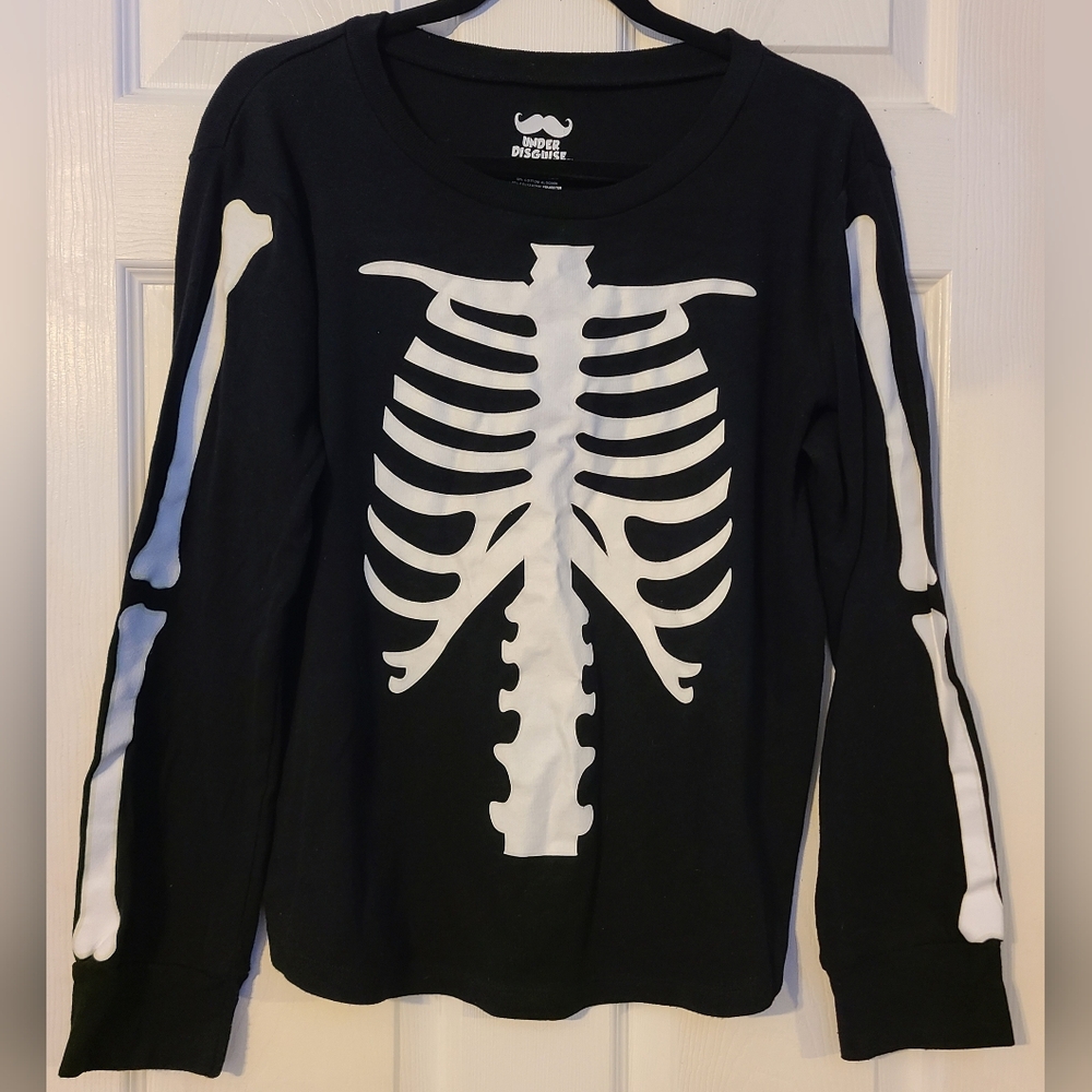 UNDER DISGUISE Women's Black Glow In Dark Holiday Crew Neck PJ-Tee sz L